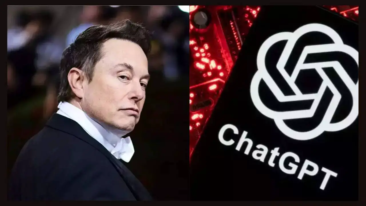 A split image featuring a close-up of a man with short hair and a serious expression on the left, and a stylized logo of ChatGPT on a dark background with a red circuit board design on the right.